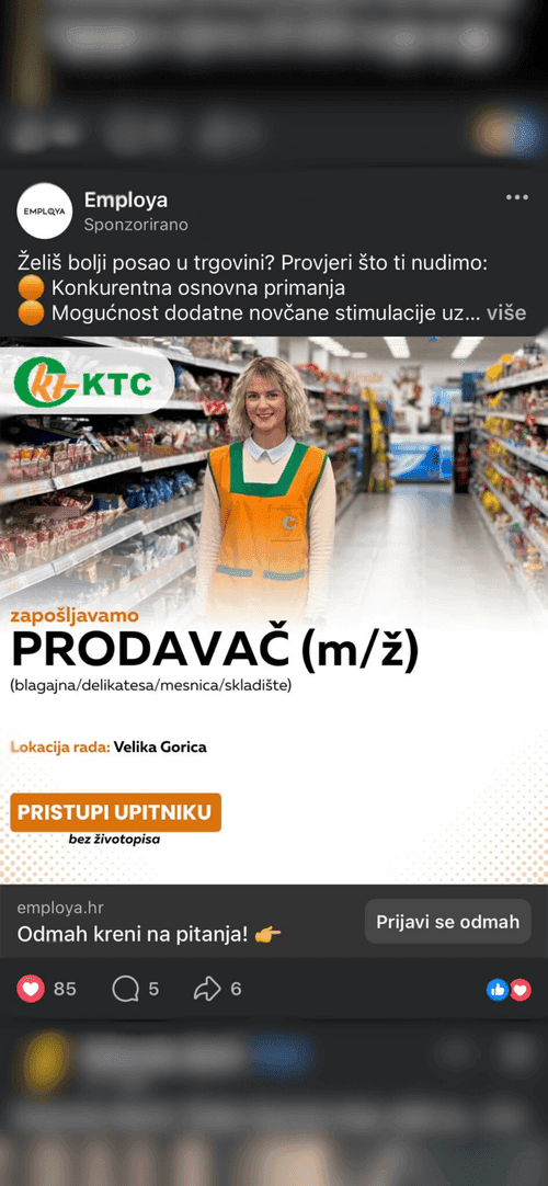 Oglas se prikazuje ciljanim kandidatima